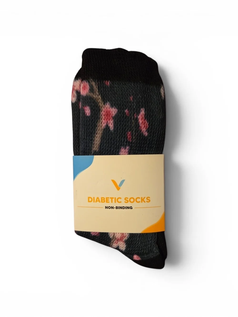 Men’s/women Black Floral Diabetic Socks - Medium